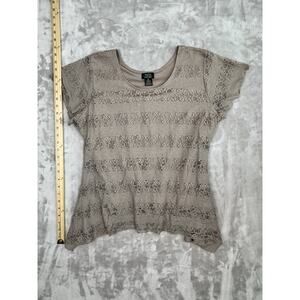 Shannon Ford New York Top Womens XL Brown Shark Bite Hem Lace Stretch Boho Fairy